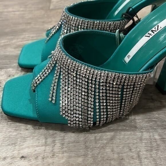 ZARA Green Rhinestone Fringe Heels | Sizes 8 & 9 | NWT - Picture 13 of 16